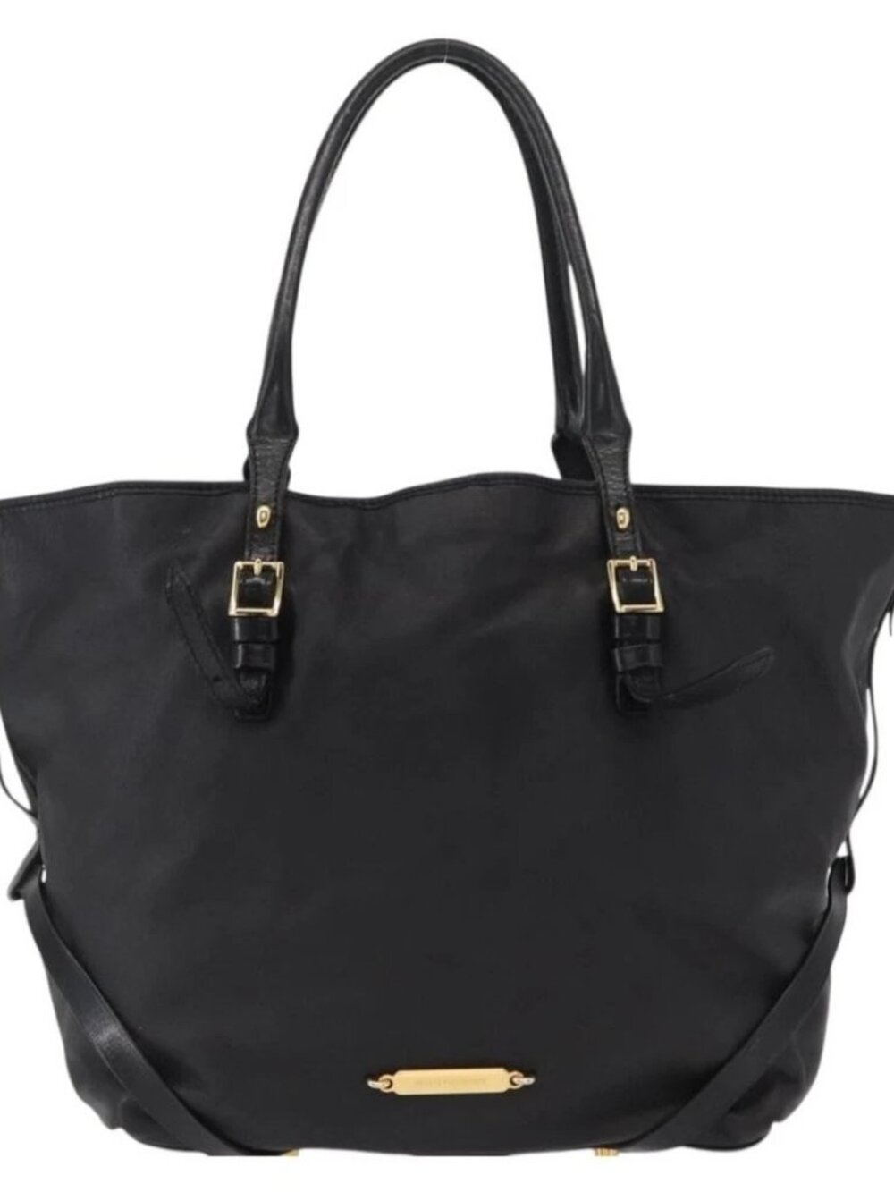 BURBERRY Tote Bag Leather Black Gold Auth - Picture 2 of 16